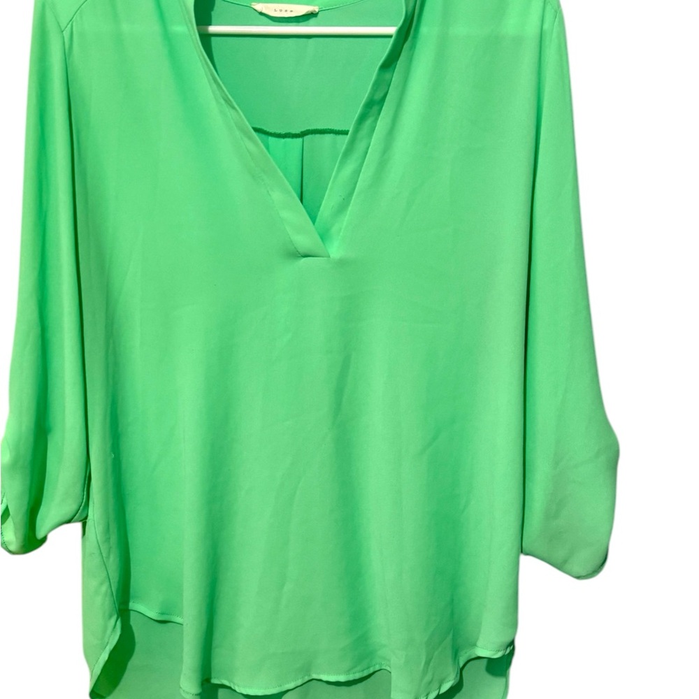 Lush Asymmetrical Green 3/4 Sleeve Blouse